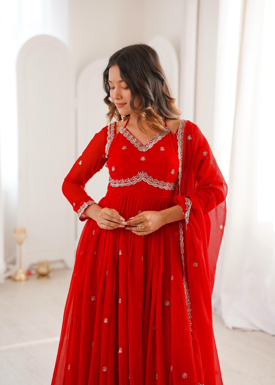 Premium Georgette Anarkali Suit Set with Dupatta & Pant | 9 Elegant Color Options