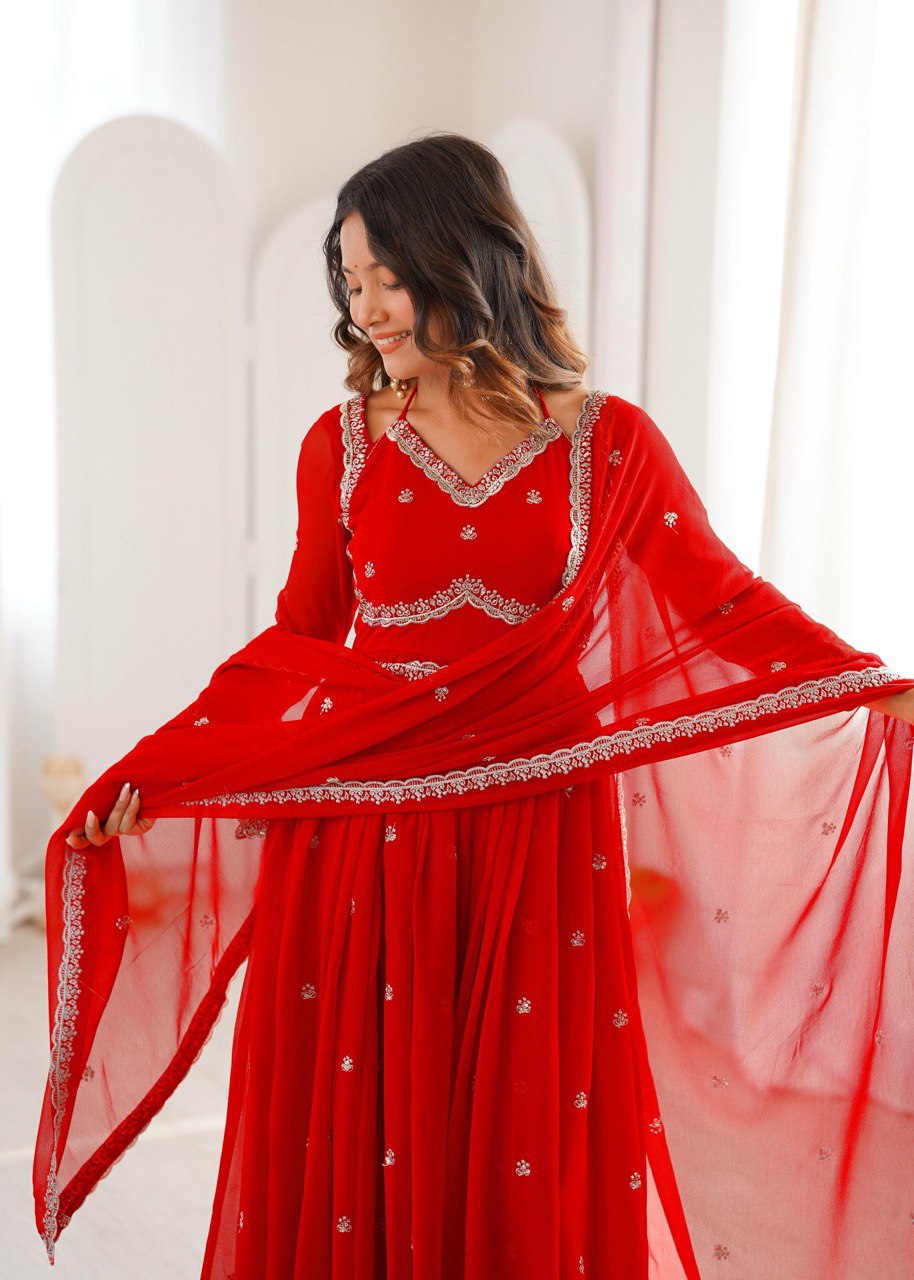 Premium Georgette Anarkali Suit Set with Dupatta & Pant | 9 Elegant Color Options