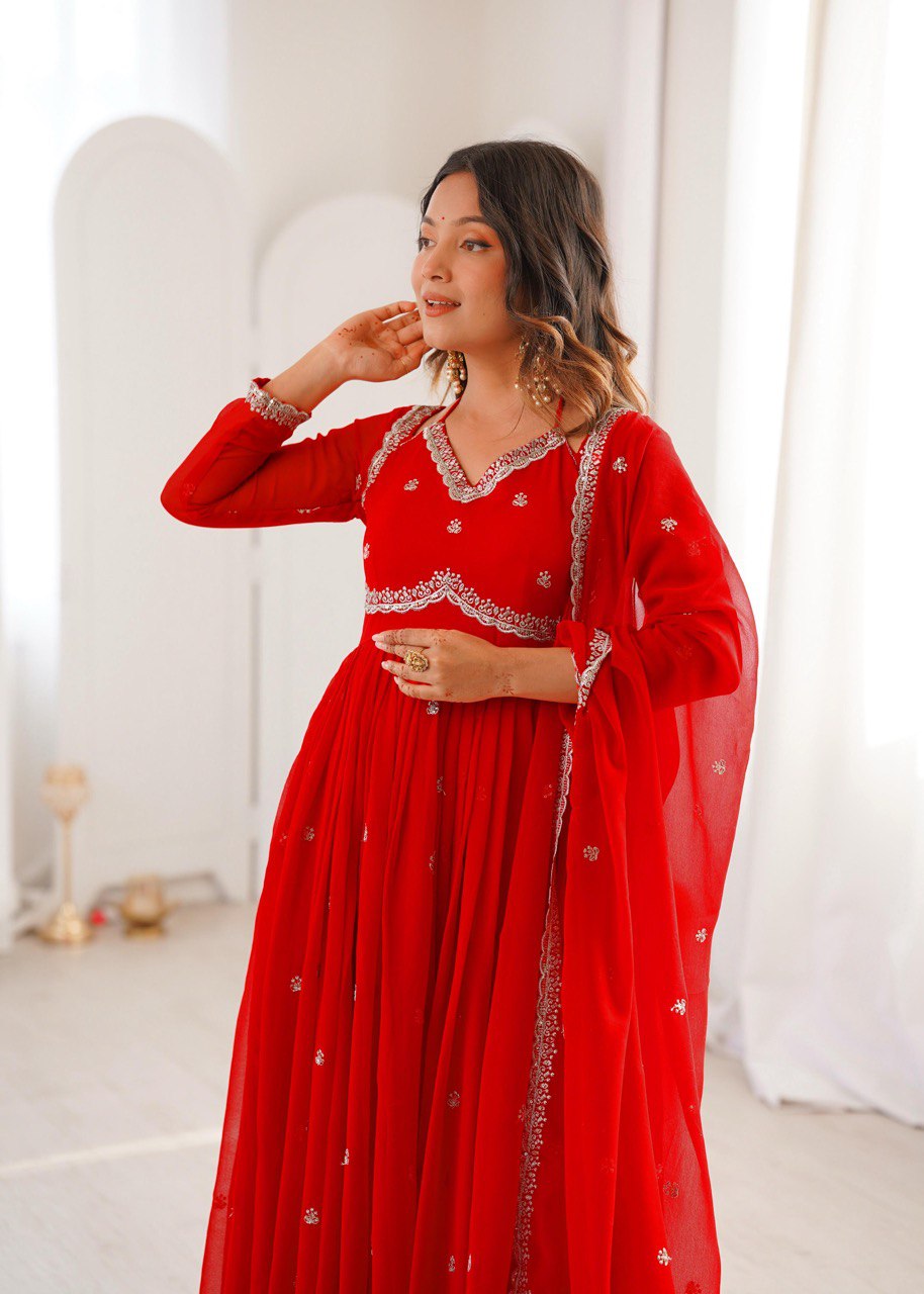 Premium Georgette Anarkali Suit Set with Dupatta & Pant | 9 Elegant Color Options