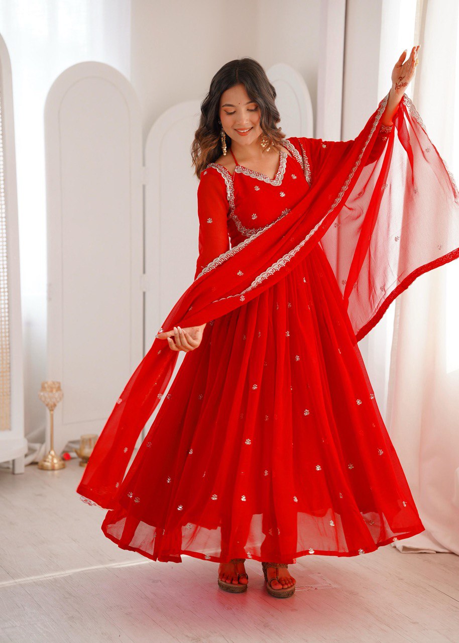 Premium Georgette Anarkali Suit Set with Dupatta & Pant | 9 Elegant Color Options