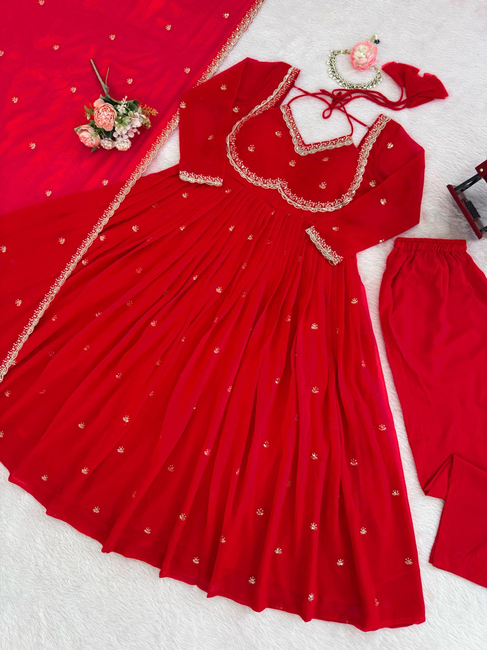 Premium Georgette Anarkali Suit Set with Dupatta & Pant | 9 Elegant Color Options