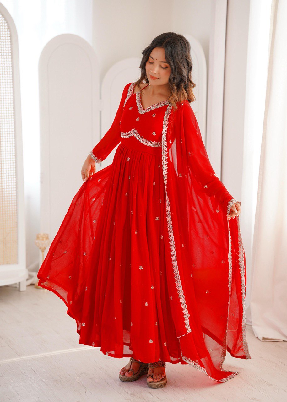 Premium Georgette Anarkali Suit Set with Dupatta & Pant | 9 Elegant Color Options