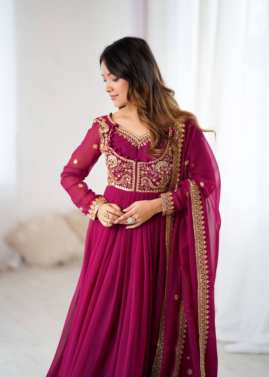 Embroidered Anarkali Suit Set with Dupatta & Bottom – Teal Blue & Wine (2 Colors)
