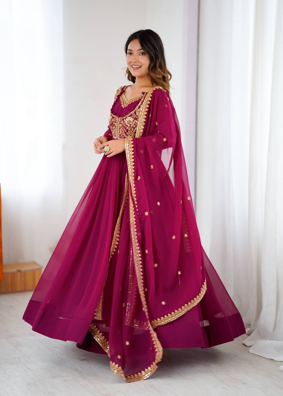 Embroidered Anarkali Suit Set with Dupatta & Bottom – Teal Blue & Wine (2 Colors)