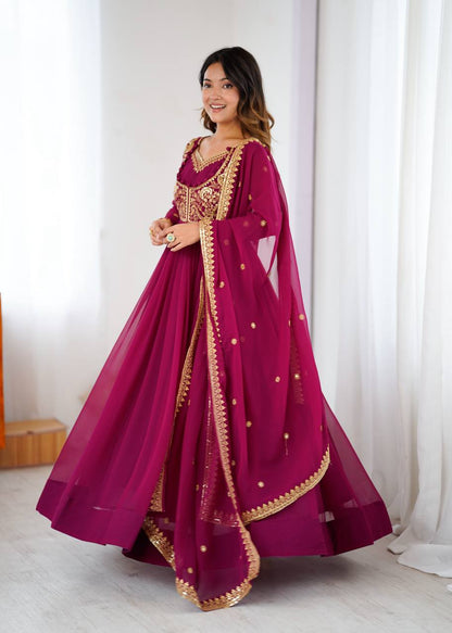 Embroidered Anarkali Suit Set with Dupatta & Bottom – Teal Blue & Wine (2 Colors)