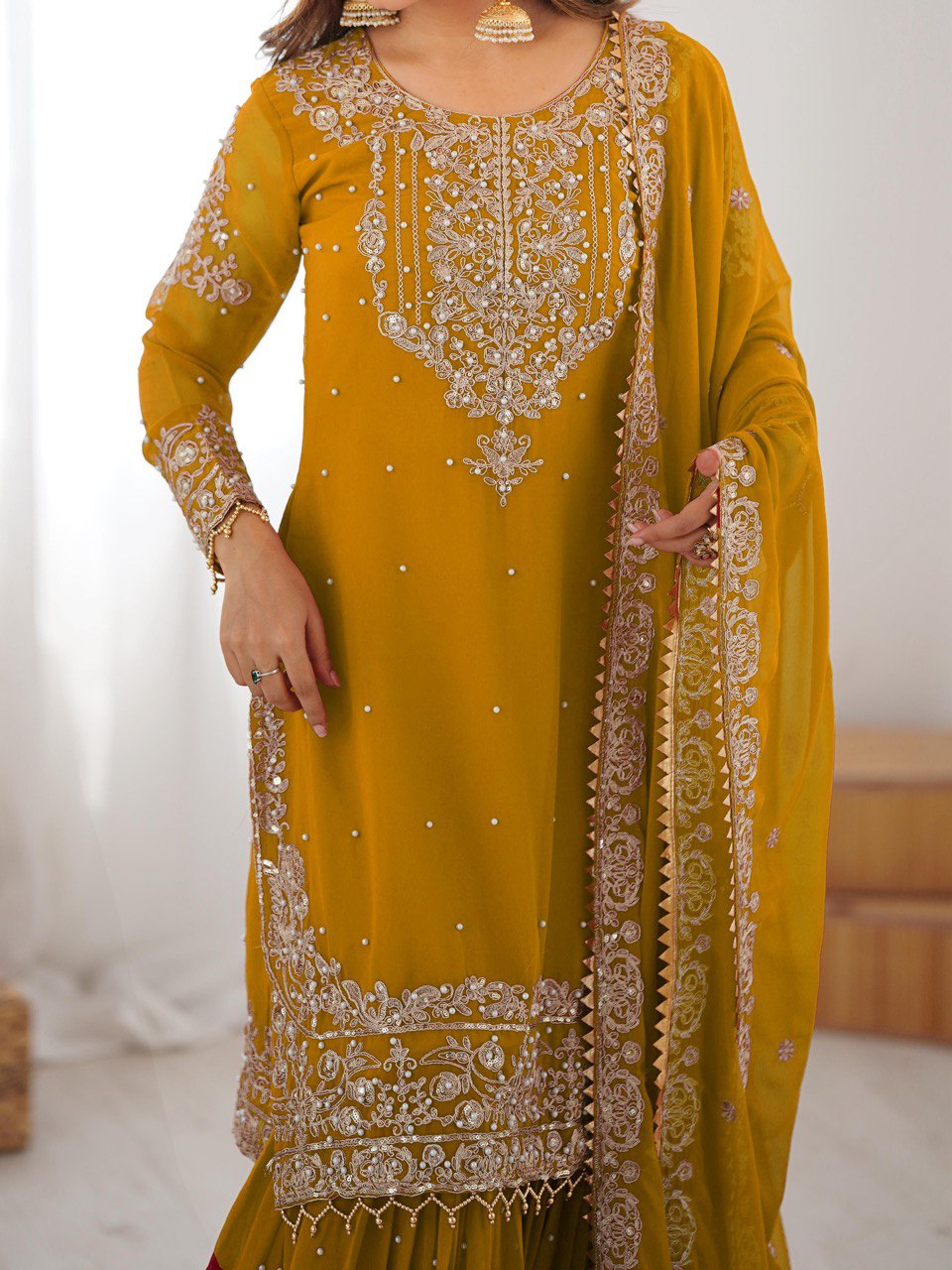Designer Heavy Embroidered Kurta Sharara Suit Set with Dupatta | 10 Color Options