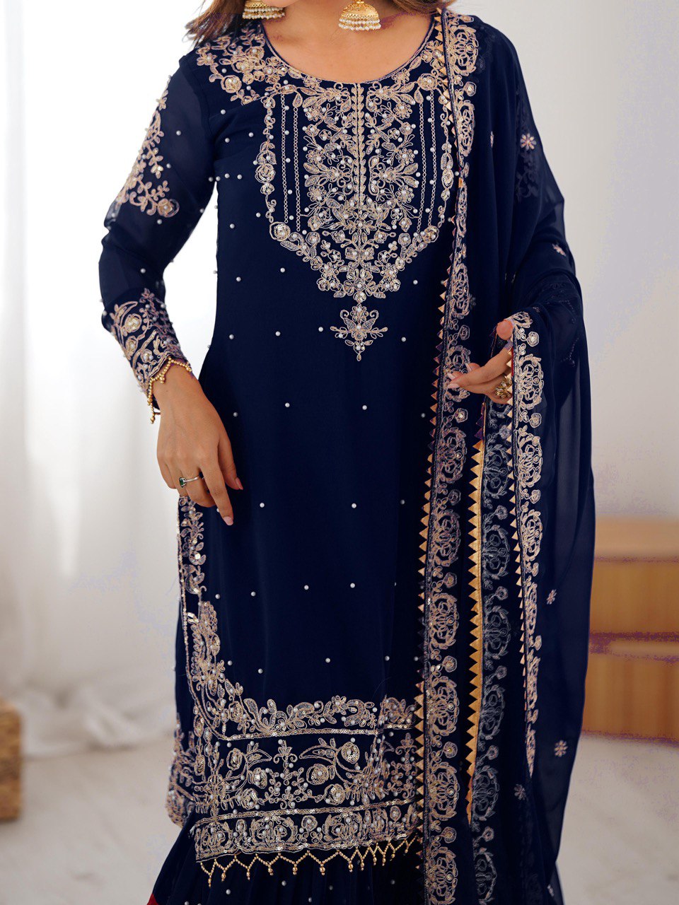 Designer Heavy Embroidered Kurta Sharara Suit Set with Dupatta | 10 Color Options