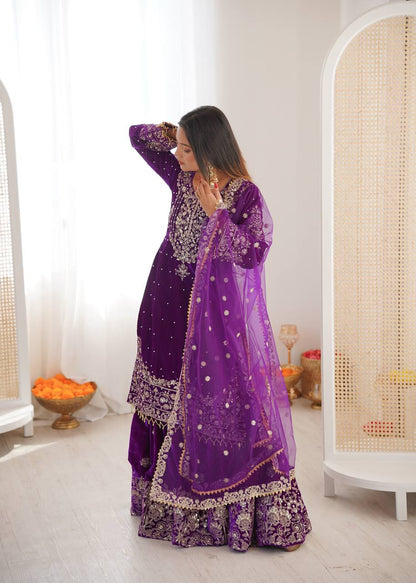 Heavy Velvet Embroidered Lehenga Suit Set with Dupatta – 4 Color Options