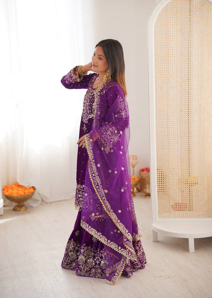 Heavy Velvet Embroidered Lehenga Suit Set with Dupatta – 4 Color Options