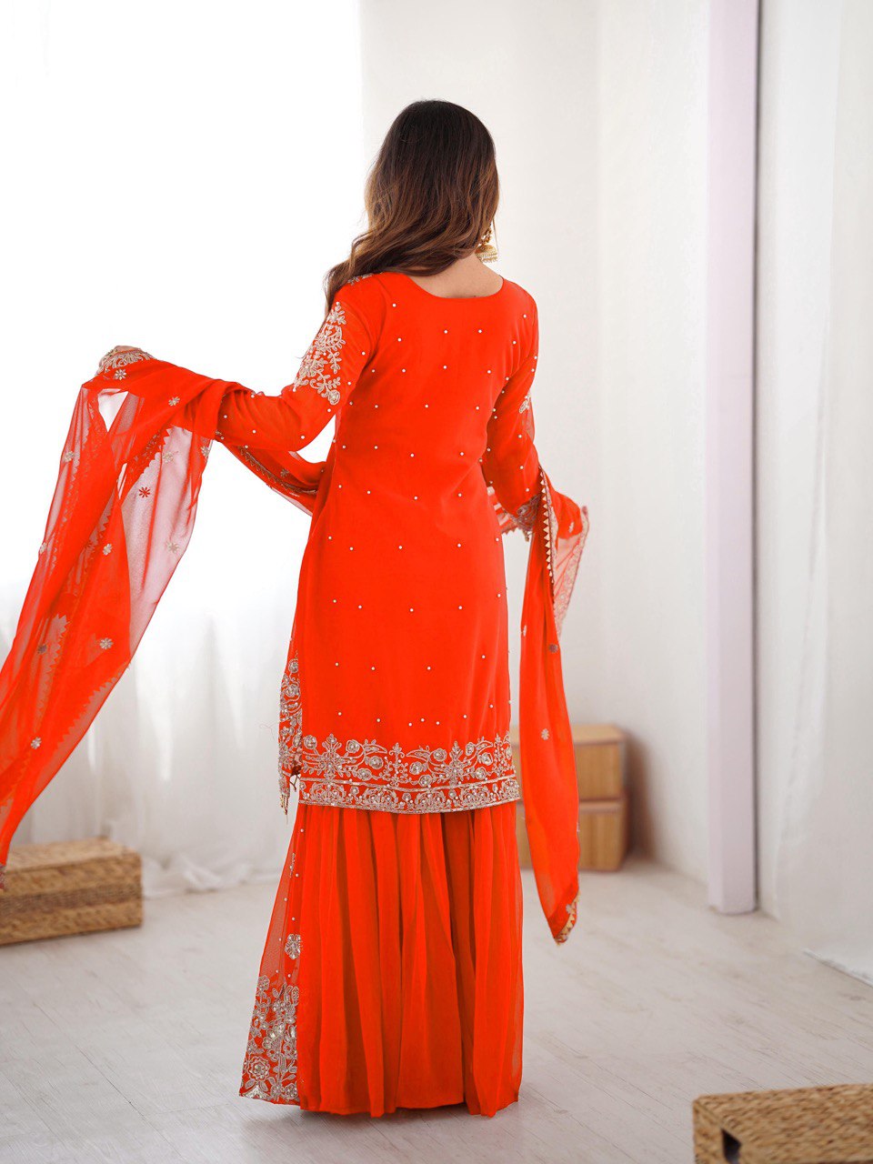 Designer Heavy Embroidered Kurta Sharara Suit Set with Dupatta | 10 Color Options