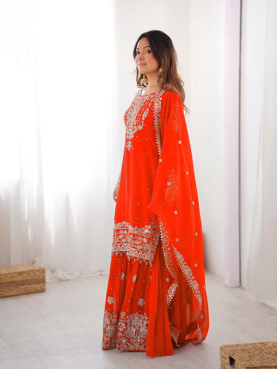 Designer Heavy Embroidered Kurta Sharara Suit Set with Dupatta | 10 Color Options