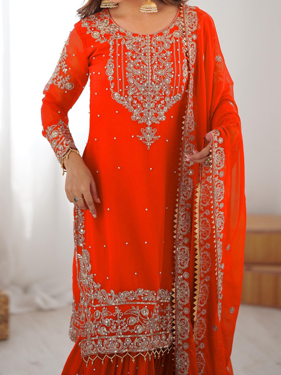 Designer Heavy Embroidered Kurta Sharara Suit Set with Dupatta | 10 Color Options