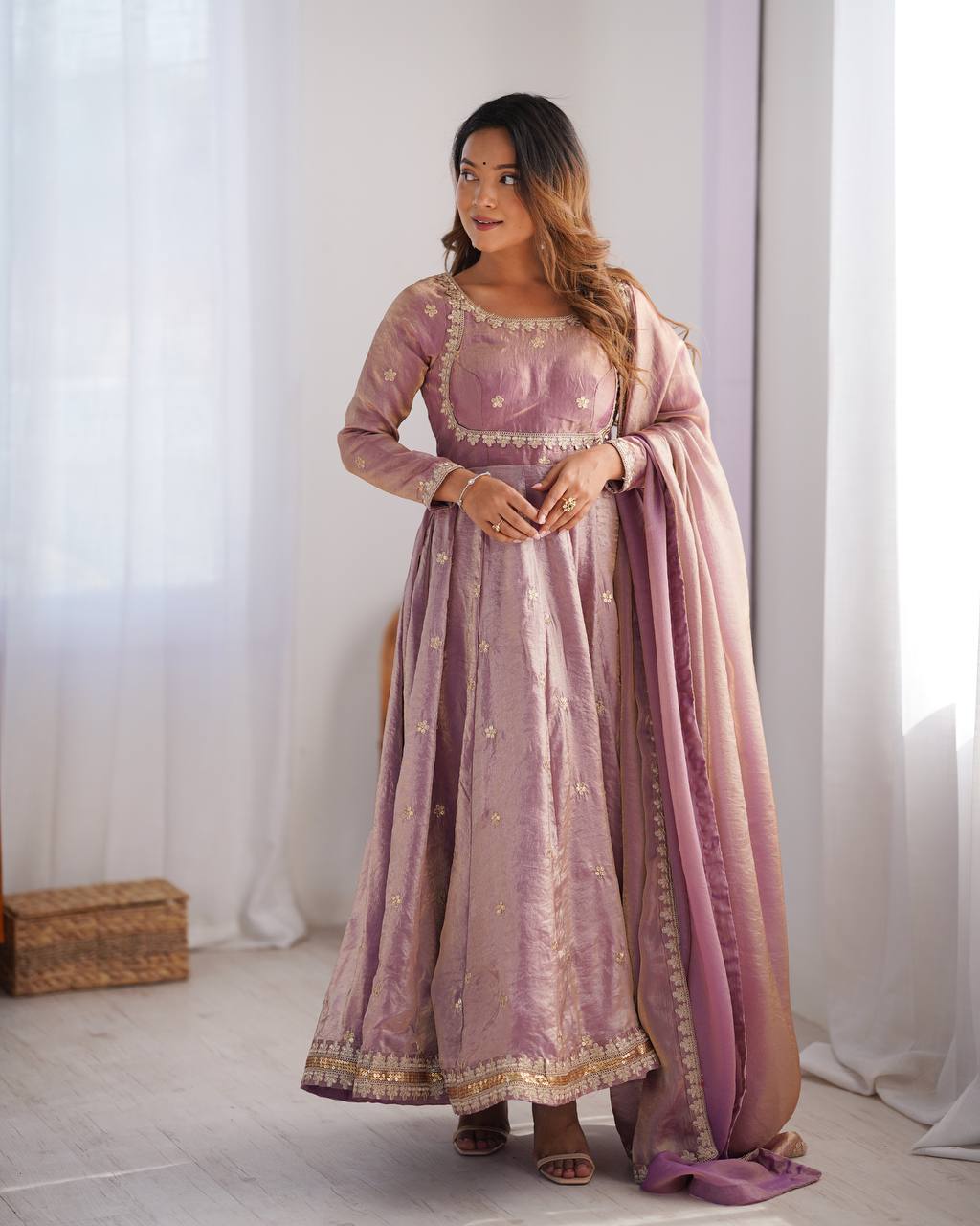Embroidered Anarkali Suit Set with Dupatta & Bottom – 5 Color Options