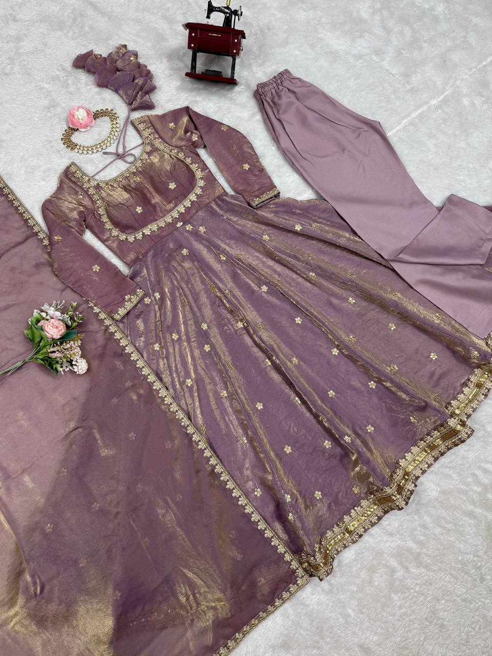 Embroidered Anarkali Suit Set with Dupatta & Bottom – 5 Color Options