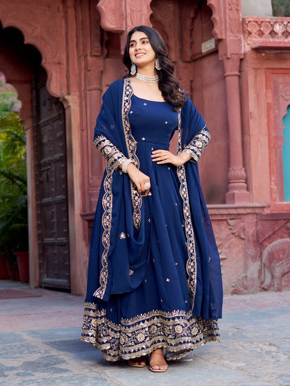 Elegant Georgette Anarkali Suit Set with Heavy Gota Lace Border & Dupatta – 4 Colors