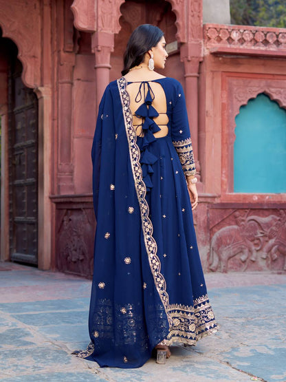 Elegant Georgette Anarkali Suit Set with Heavy Gota Lace Border & Dupatta – 4 Colors