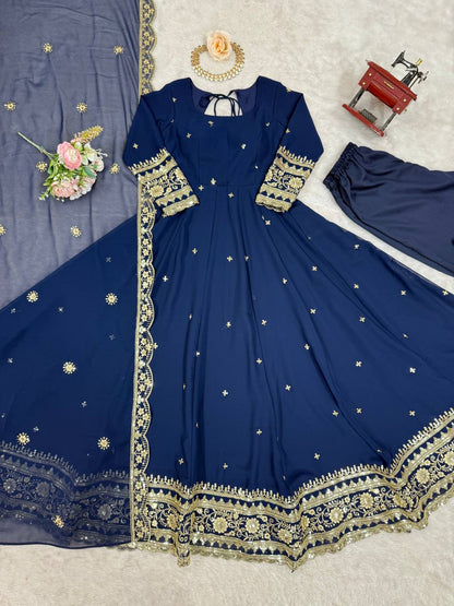 Elegant Georgette Anarkali Suit Set with Heavy Gota Lace Border & Dupatta – 4 Colors