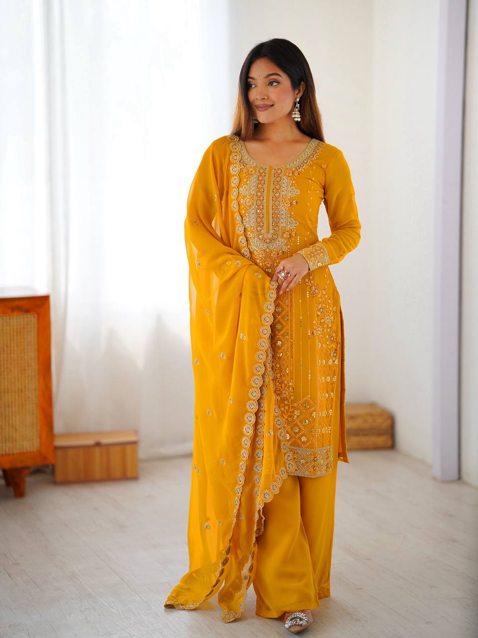 Premium Embroidered Kurti Set with Dupatta & Pant | Festive Wear | 2 Color Options
