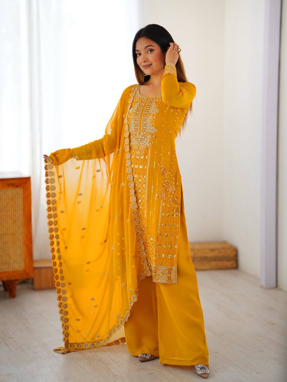Premium Embroidered Kurti Set with Dupatta & Pant | Festive Wear | 2 Color Options