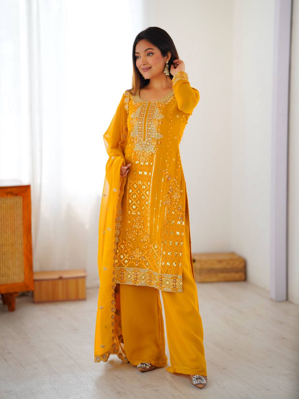 Premium Embroidered Kurti Set with Dupatta & Pant | Festive Wear | 2 Color Options