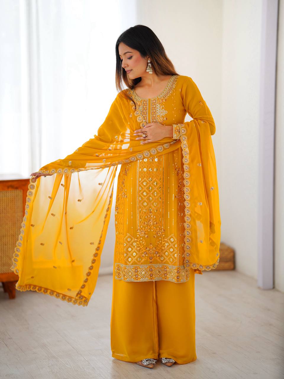 Premium Embroidered Kurti Set with Dupatta & Pant | Festive Wear | 2 Color Options