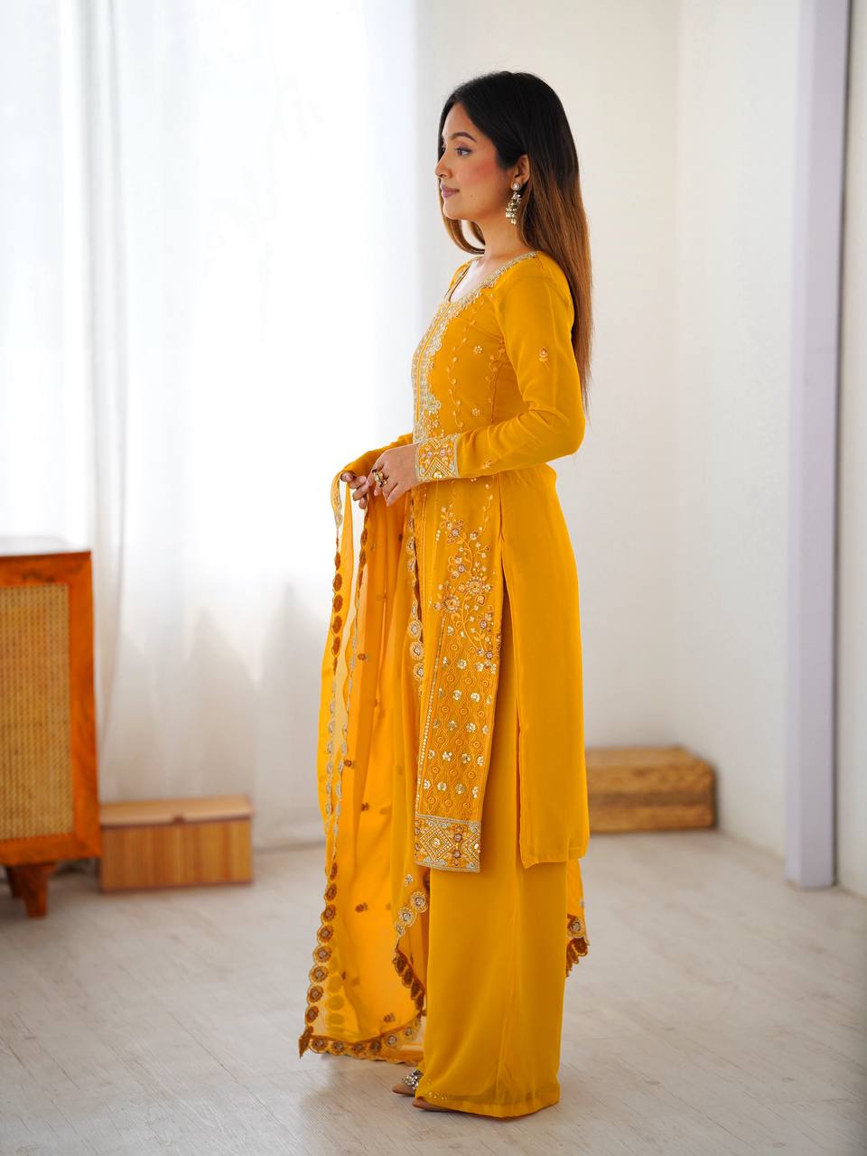Premium Embroidered Kurti Set with Dupatta & Pant | Festive Wear | 2 Color Options