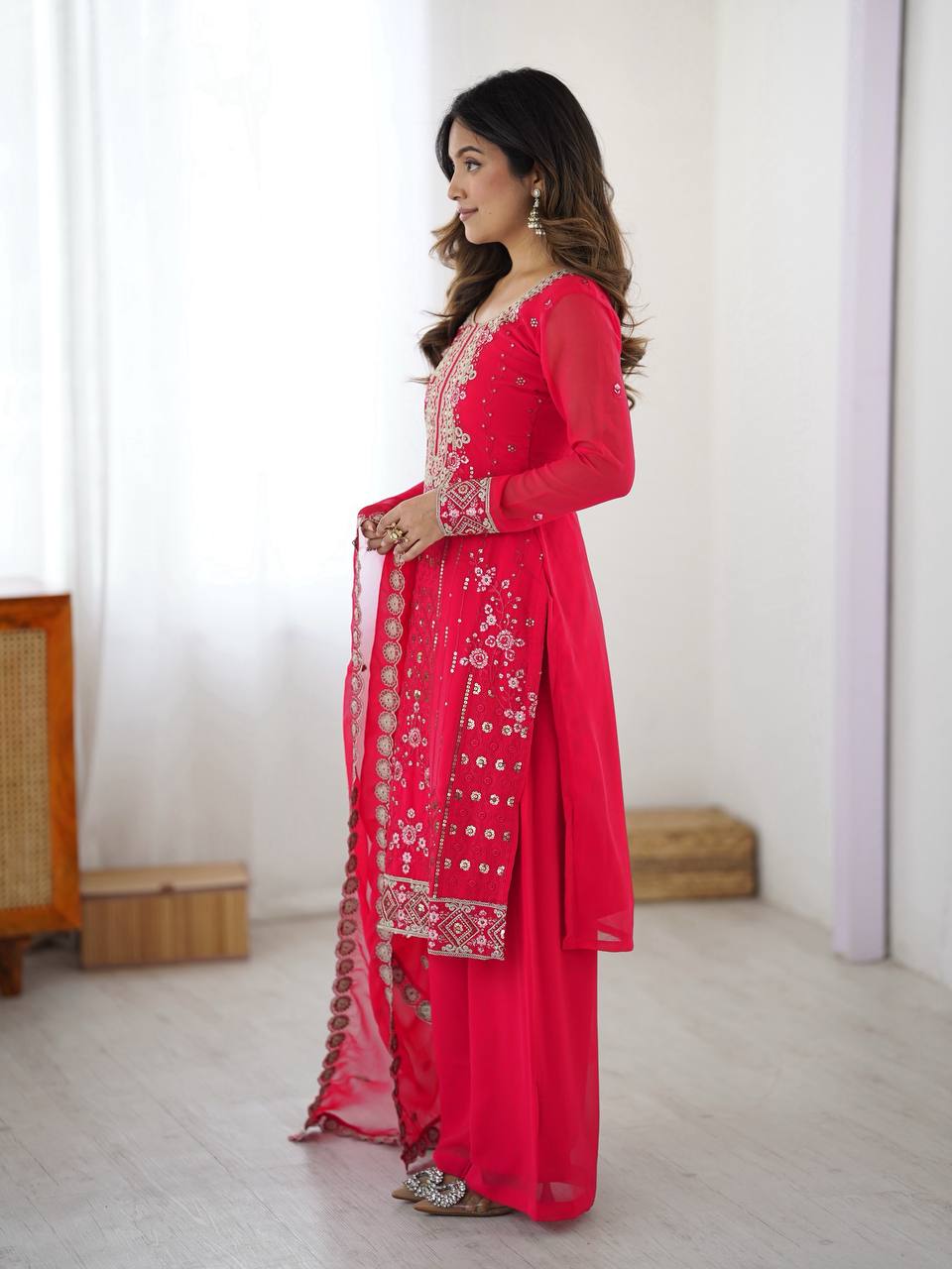 Premium Embroidered Kurti Set with Dupatta & Pant | Festive Wear | 2 Color Options