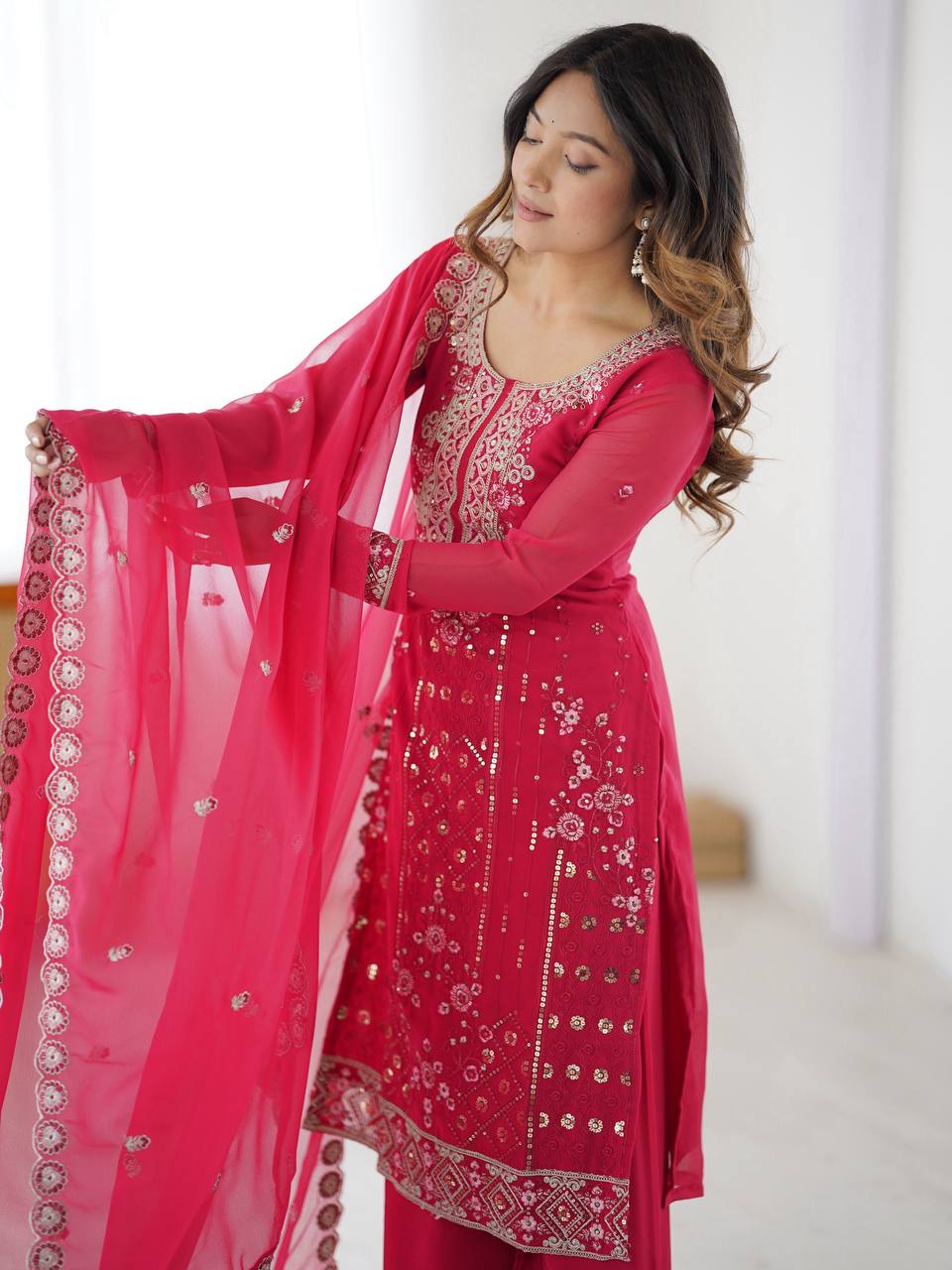 Premium Embroidered Kurti Set with Dupatta & Pant | Festive Wear | 2 Color Options