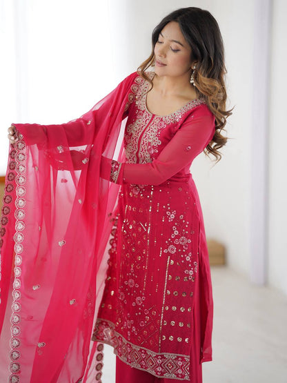 Premium Embroidered Kurti Set with Dupatta & Pant | Festive Wear | 2 Color Options