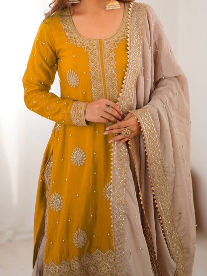 Elegant Embroidered Kurta Sharara Set with Dupatta – Festive Wear (4 Colors)