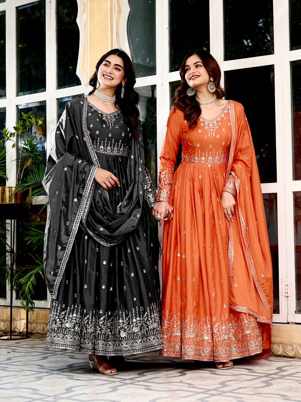Elegant Embroidered Anarkali Suit Set with Dupatta – Festive Wear (3 Colors)