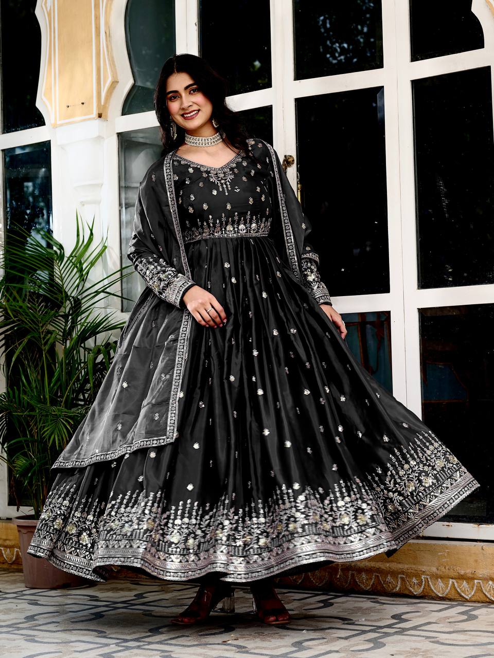 Elegant Embroidered Anarkali Suit Set with Dupatta – Festive Wear (3 Colors)