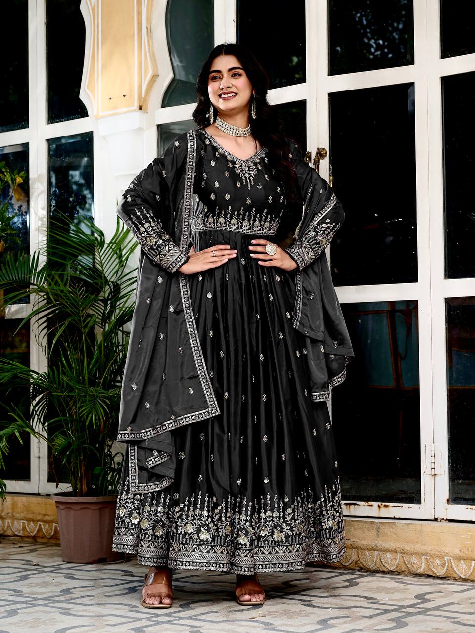 Elegant Embroidered Anarkali Suit Set with Dupatta – Festive Wear (3 Colors)