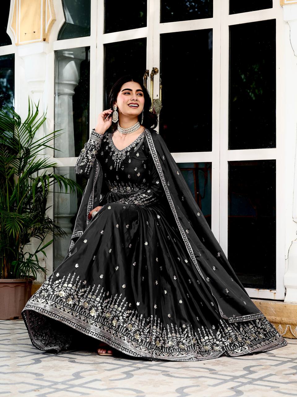 Elegant Embroidered Anarkali Suit Set with Dupatta – Festive Wear (3 Colors)