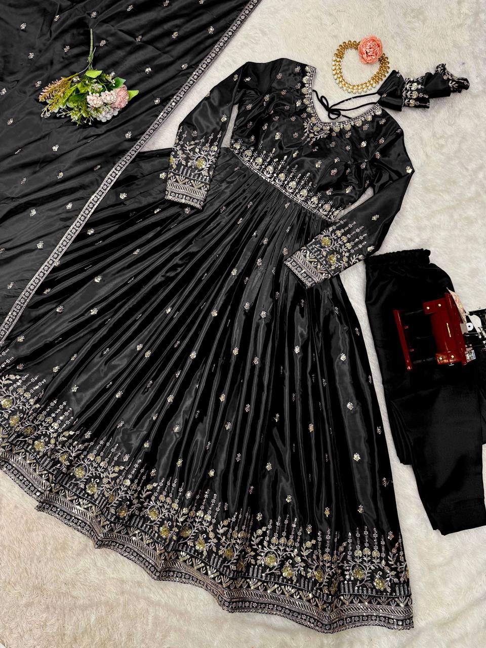 Elegant Embroidered Anarkali Suit Set with Dupatta – Festive Wear (3 Colors)