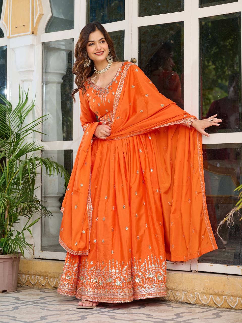 Elegant Embroidered Anarkali Suit Set with Dupatta – Festive Wear (3 Colors)