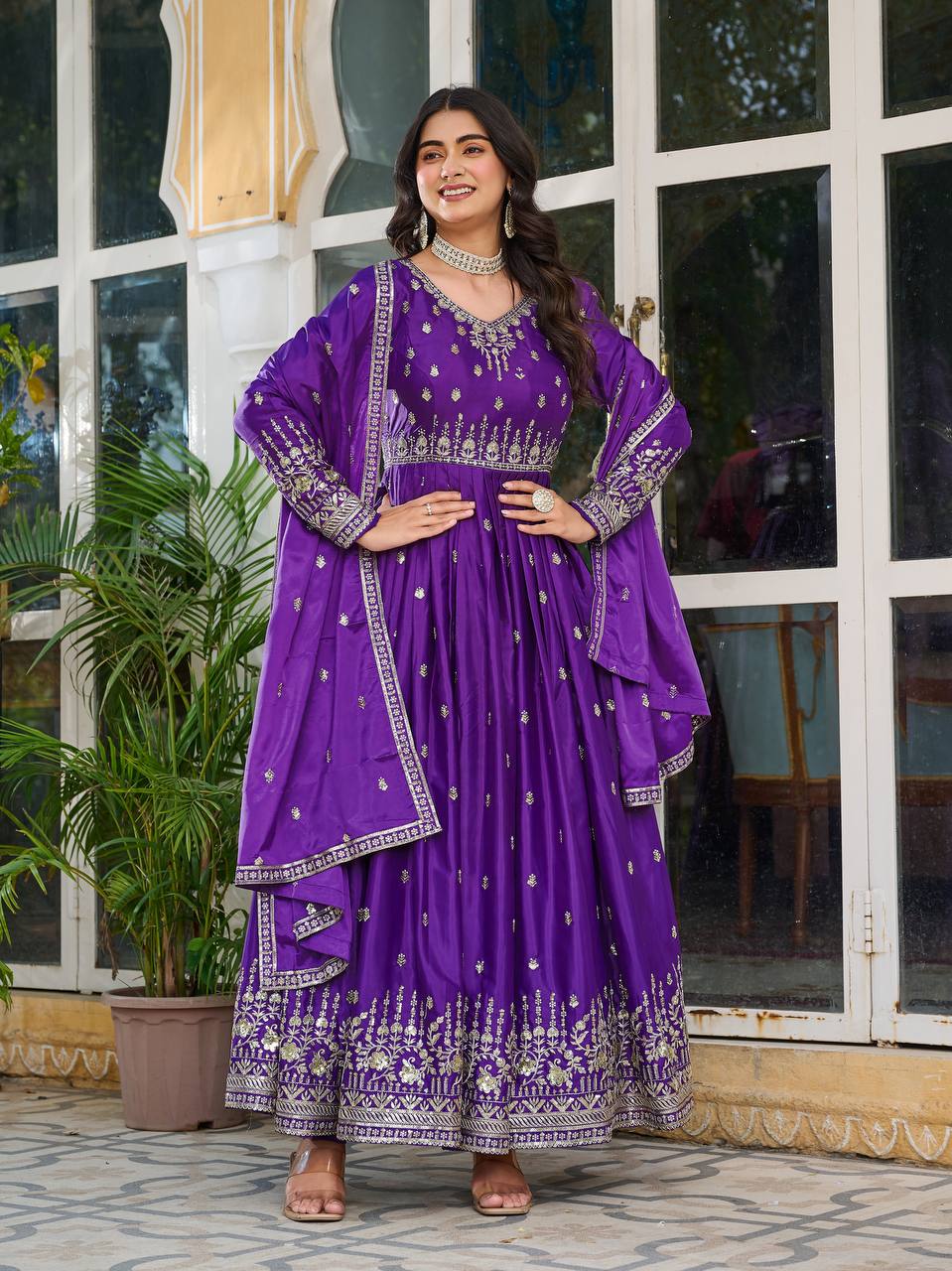 Elegant Embroidered Anarkali Suit Set with Dupatta – Festive Wear (3 Colors)