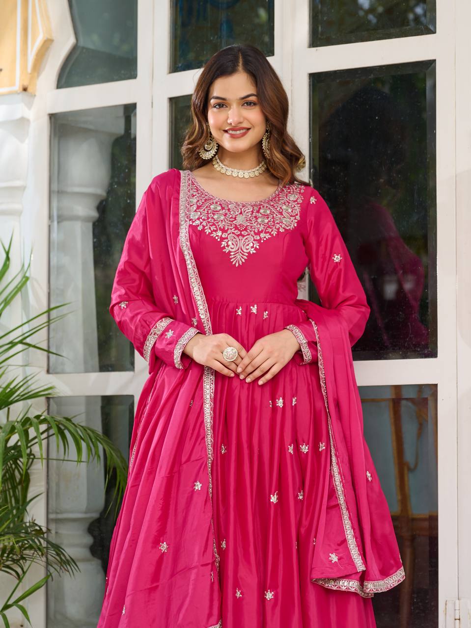 Designer Heavy Embroidered Anarkali Suit Set with Dupatta – 2 Color Options