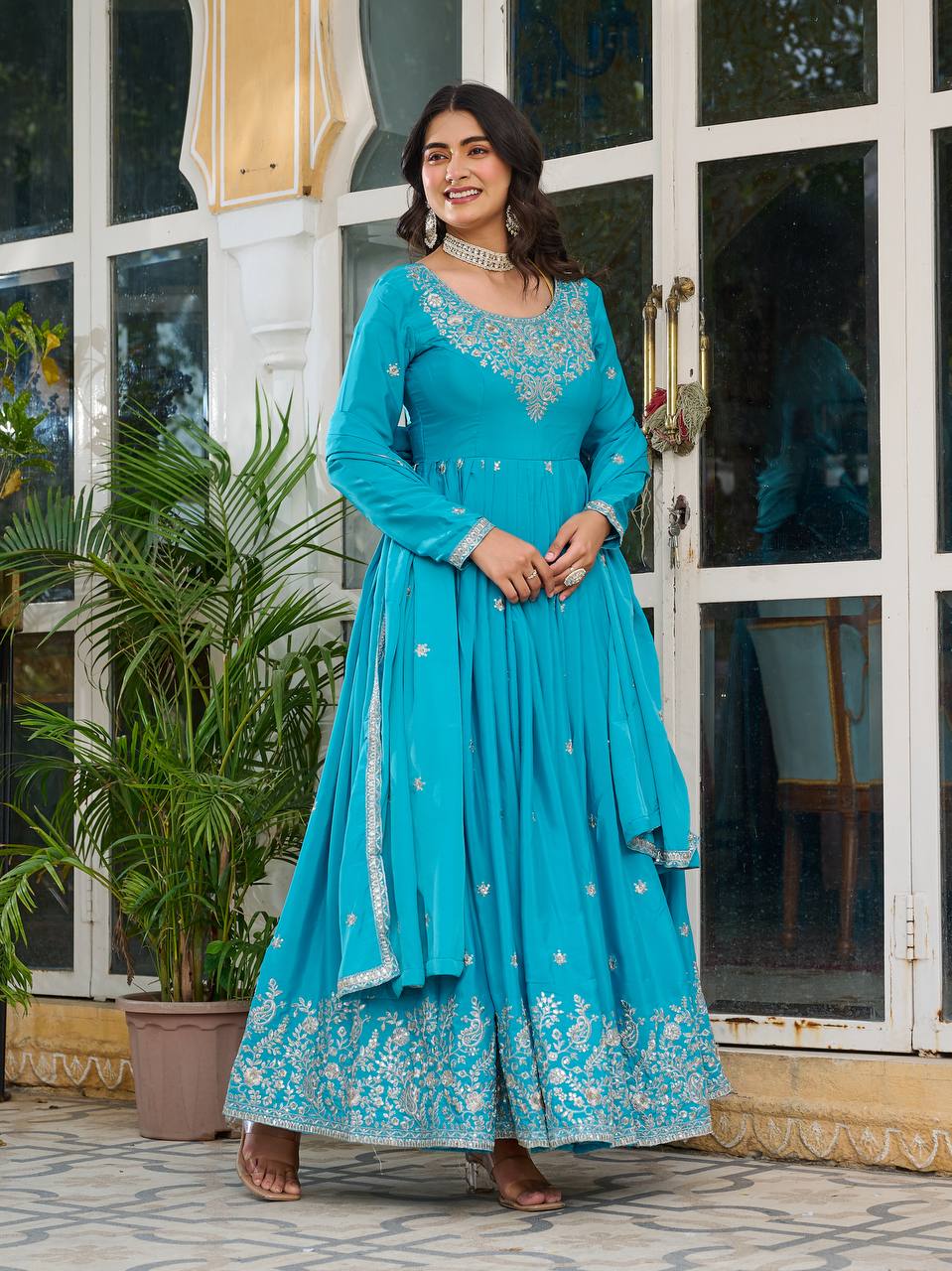 Designer Heavy Embroidered Anarkali Suit Set with Dupatta – 2 Color Options