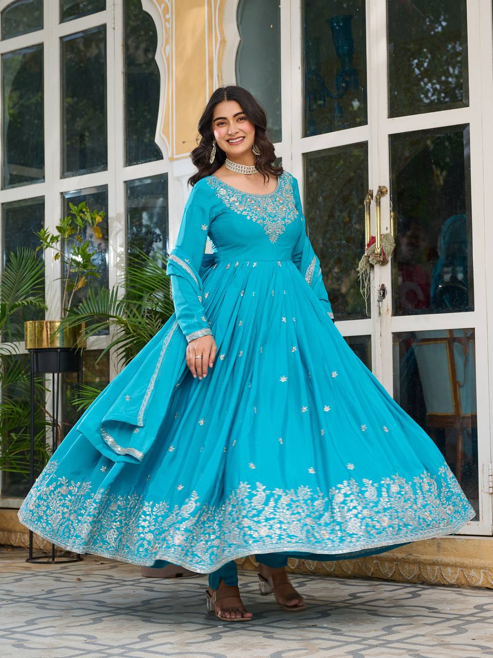 Designer Heavy Embroidered Anarkali Suit Set with Dupatta – 2 Color Options
