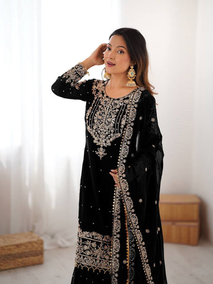 Designer Heavy Embroidered Kurta Sharara Suit Set with Dupatta | 10 Color Options