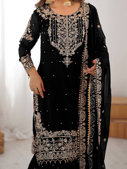 Designer Heavy Embroidered Kurta Sharara Suit Set with Dupatta | 10 Color Options