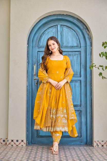 Luxury Embroidered Anarkali Suit Set with Heavy Border Dupatta (3 Color Options)