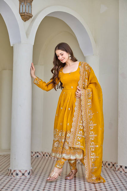 Luxury Embroidered Anarkali Suit Set with Heavy Border Dupatta (3 Color Options)