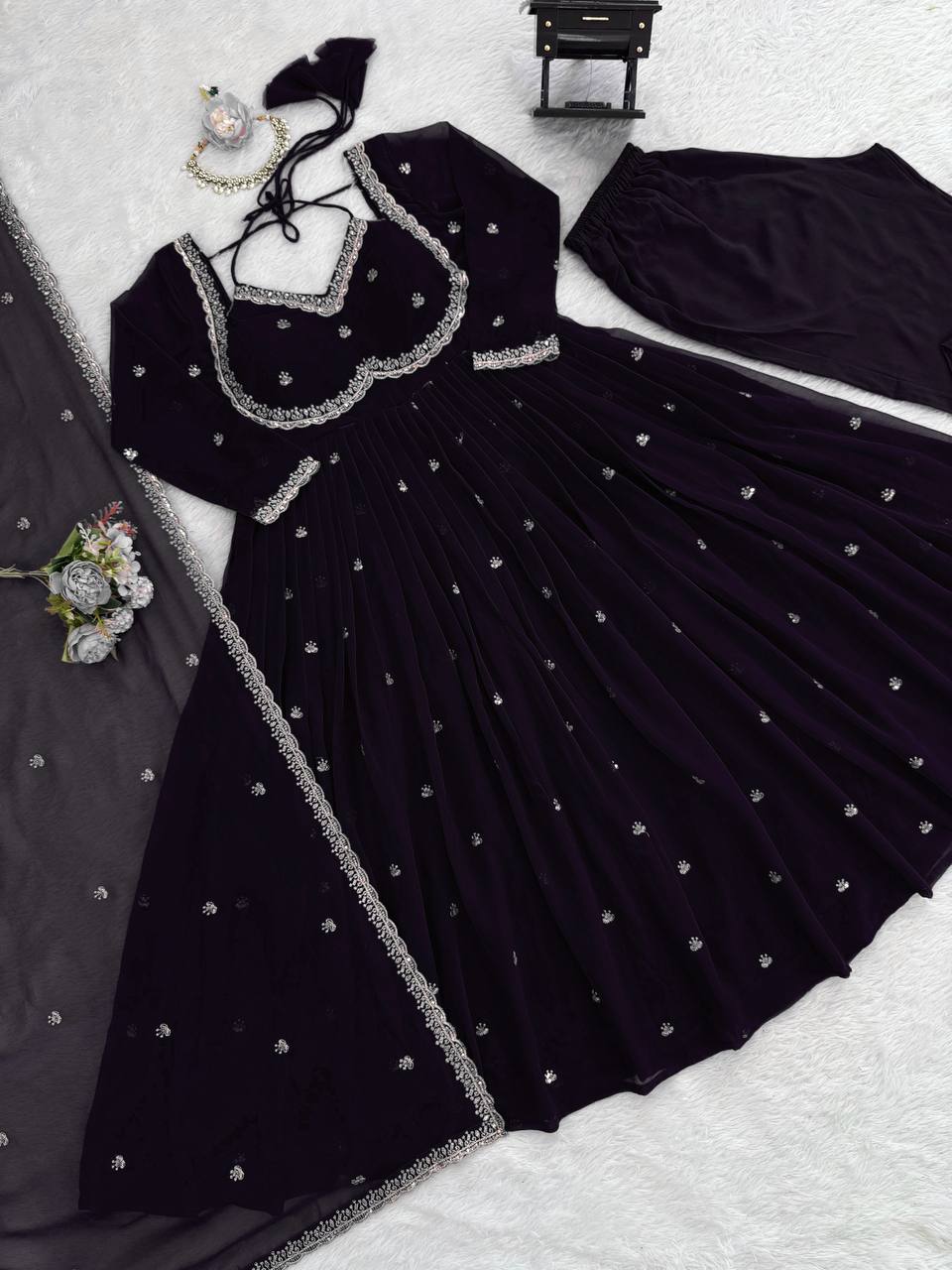 Premium Georgette Anarkali Suit Set with Dupatta & Pant | 9 Elegant Color Options