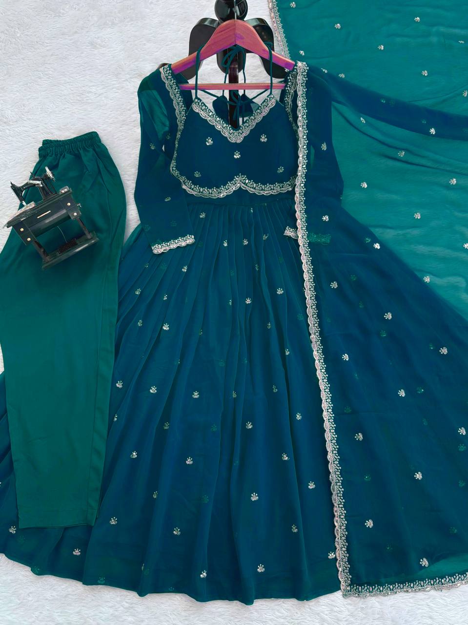 Premium Georgette Anarkali Suit Set with Dupatta & Pant | 9 Elegant Color Options