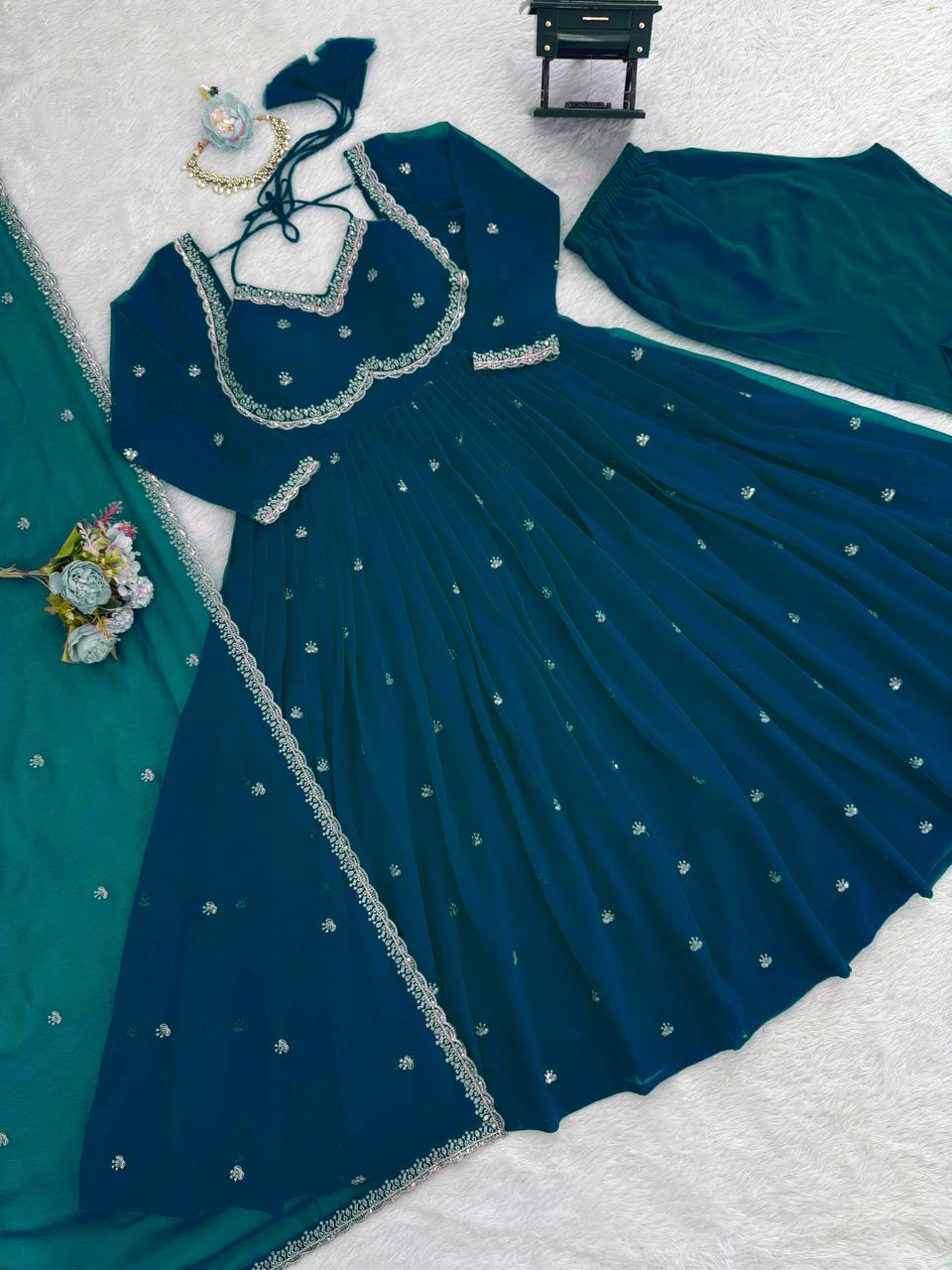 Premium Georgette Anarkali Suit Set with Dupatta & Pant | 9 Elegant Color Options