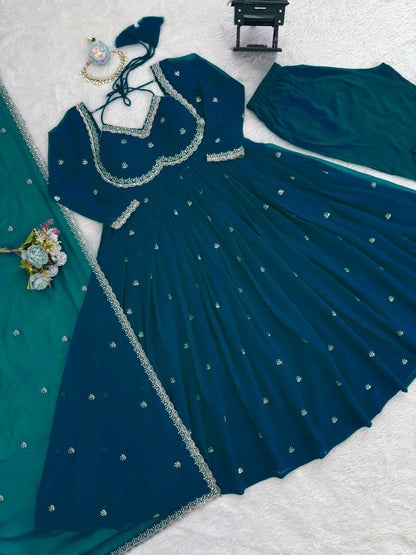 Premium Georgette Anarkali Suit Set with Dupatta & Pant | 9 Elegant Color Options