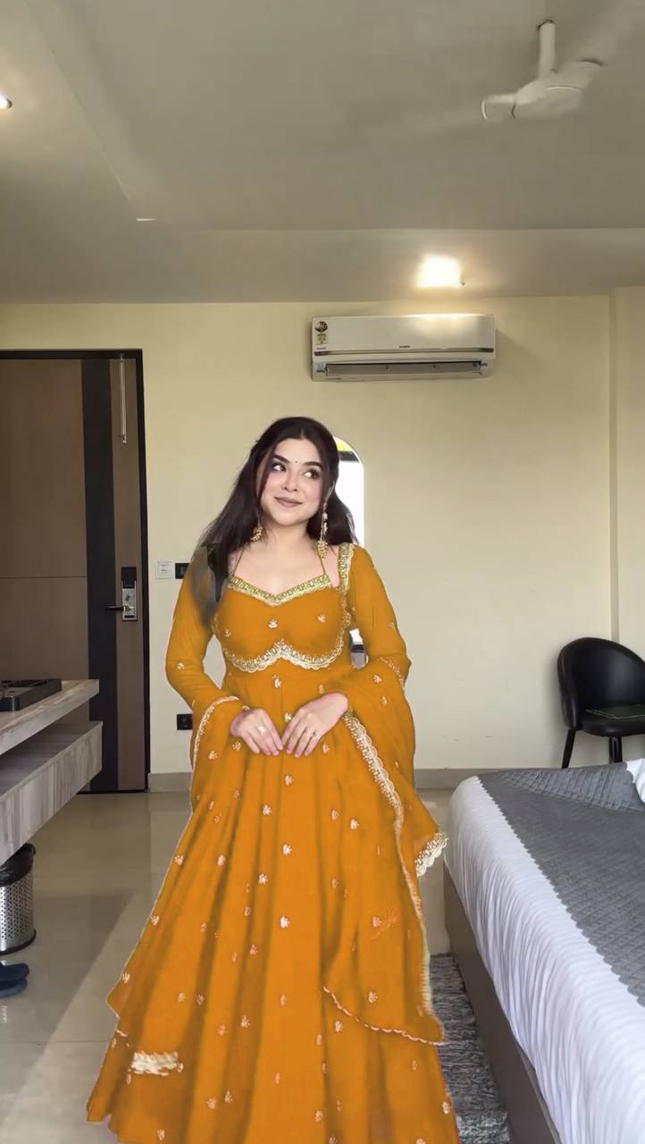 Premium Georgette Anarkali Suit Set with Dupatta & Pant | 9 Elegant Color Options