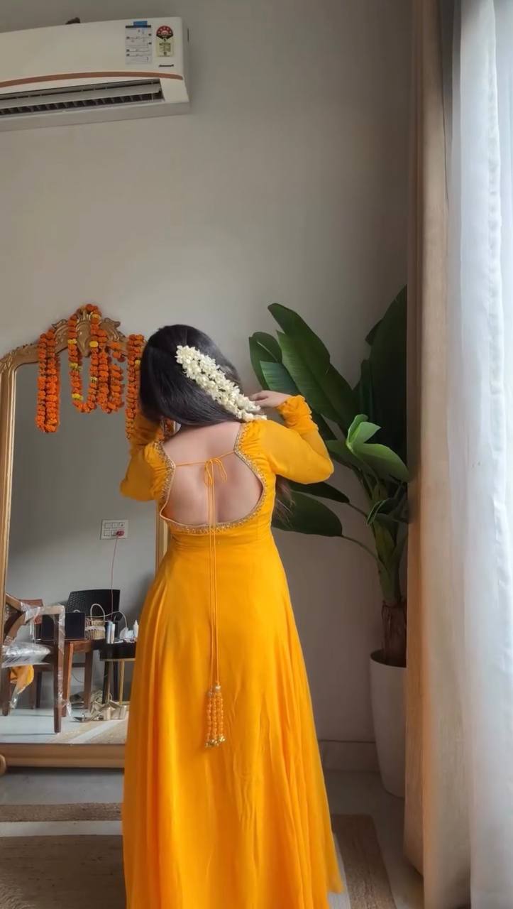 Mustard Yellow Plain Anarkali Kurti Set with Dupatta & Bottom – Elegant Festive Wear